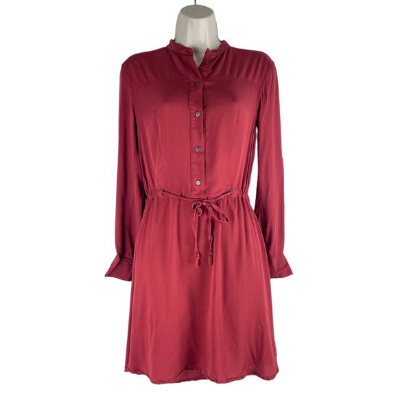 All Saints Sanko Drawstring Tie Mini Shirt Dress Crimson Orange Size 2 - Picture 1 of 7